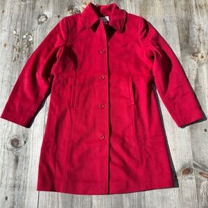 L.L. Bean Classic Red Wool 3/4 Length Coat Slim fit Size 14 Loose 12, Beautiful